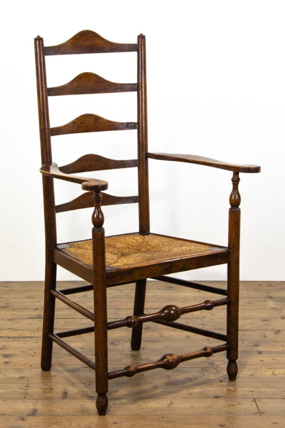 M-2831 Antique Ladder Back Armchair with Rush Seat Penderyn Antiques (2)