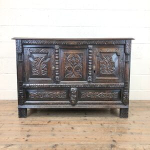 Antique Carved Oak Mule Chest Cupboard