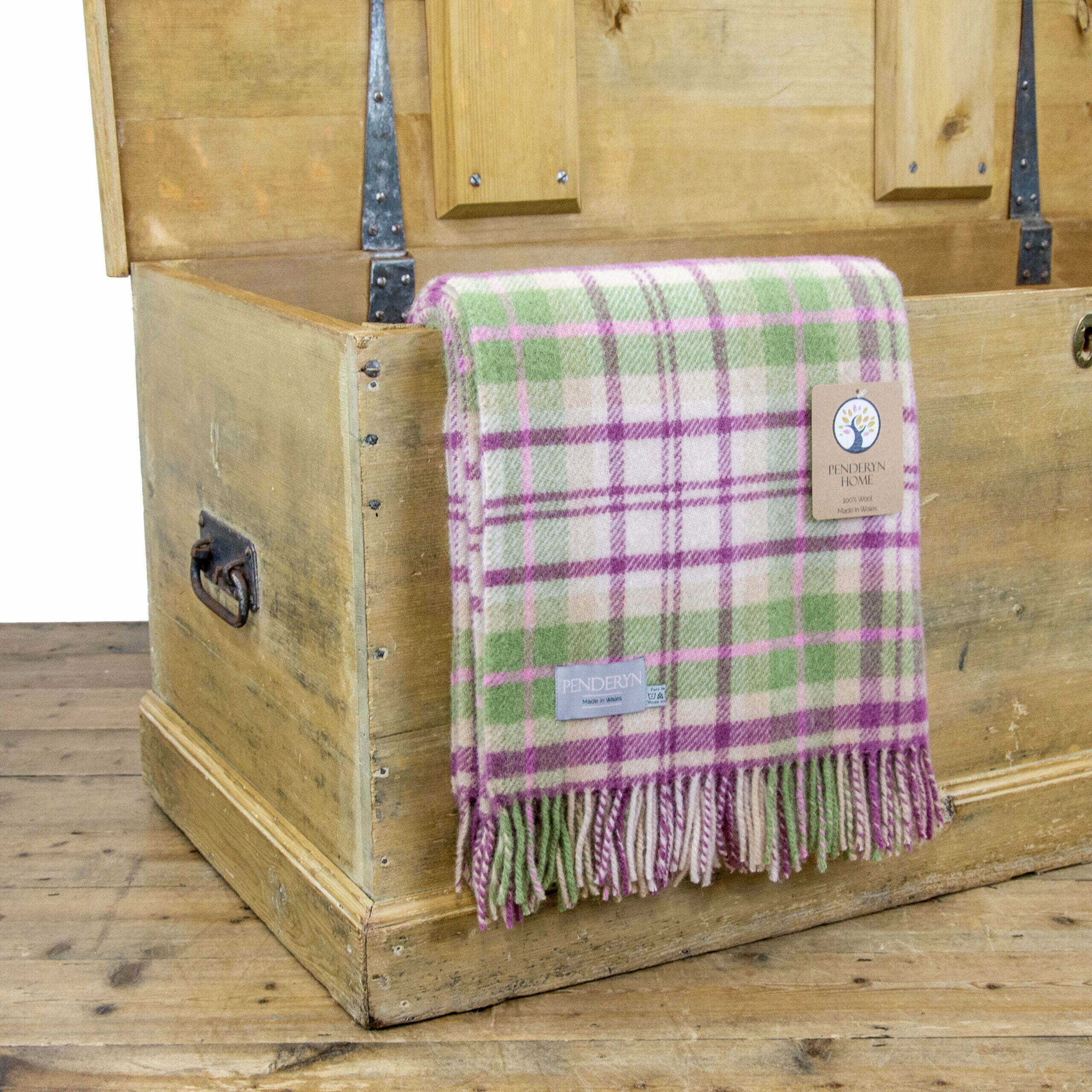 Purple, pink and green check Welsh blanket