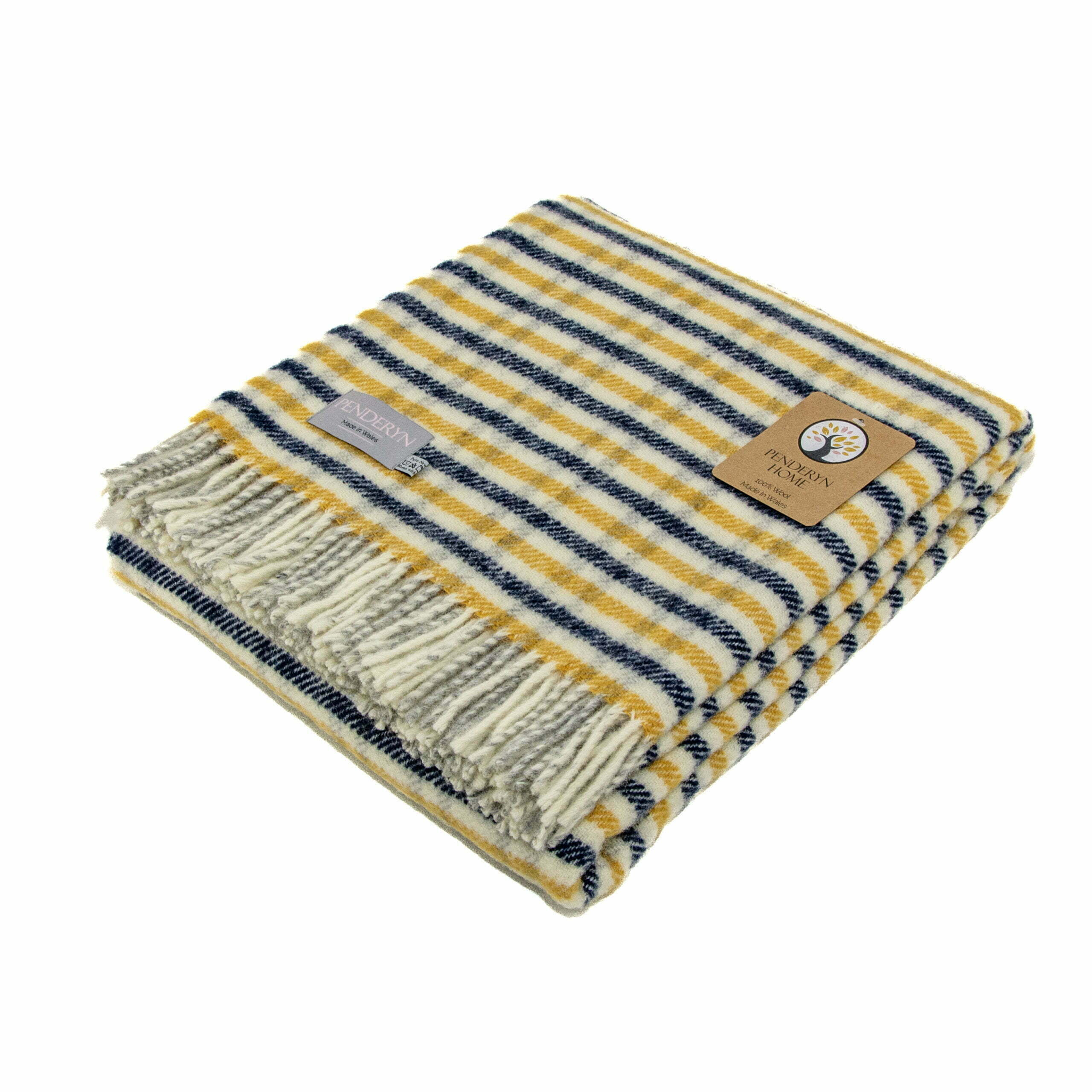 Navy and Yellow Stripe Welsh Blanket