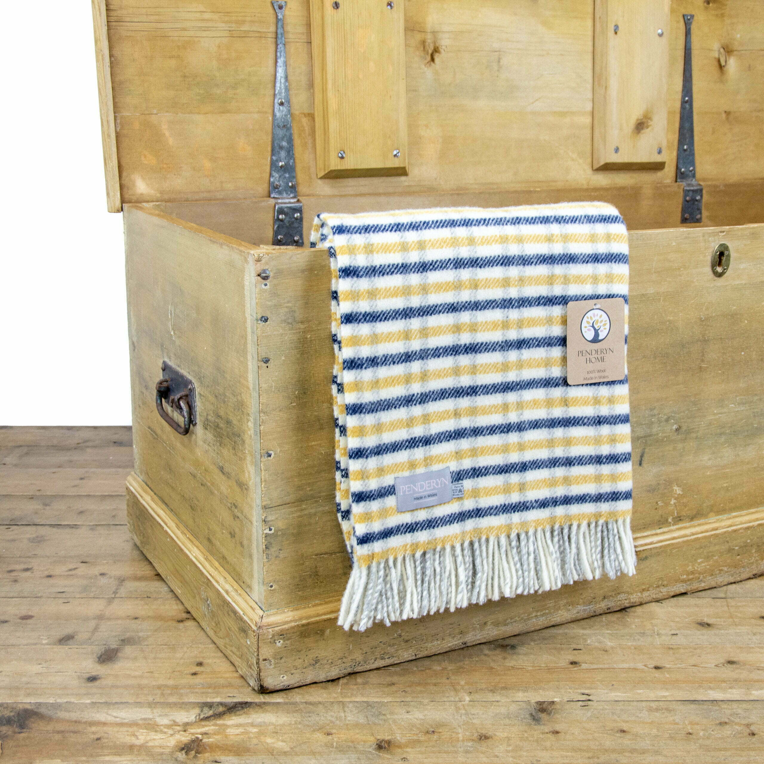 Navy and Yellow Stripe Welsh Blanket