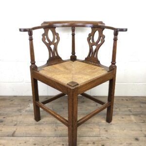 Antique Oak Corner Chair with Rush Seat