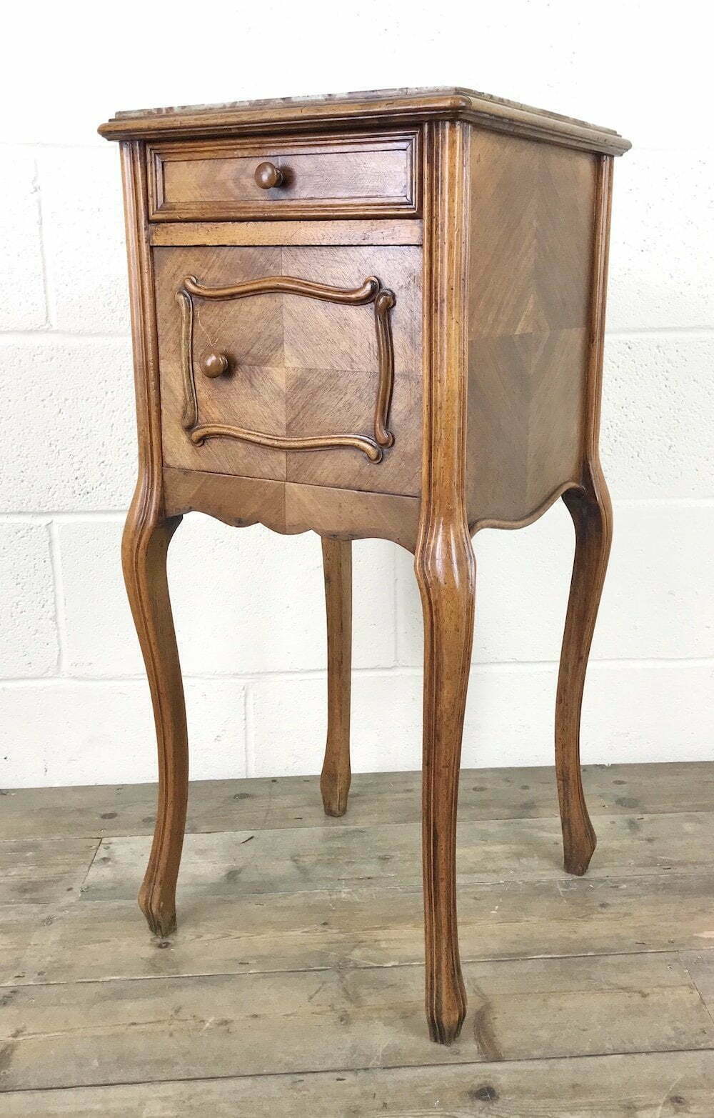 French Walnut and Marble Bedside Cupboard