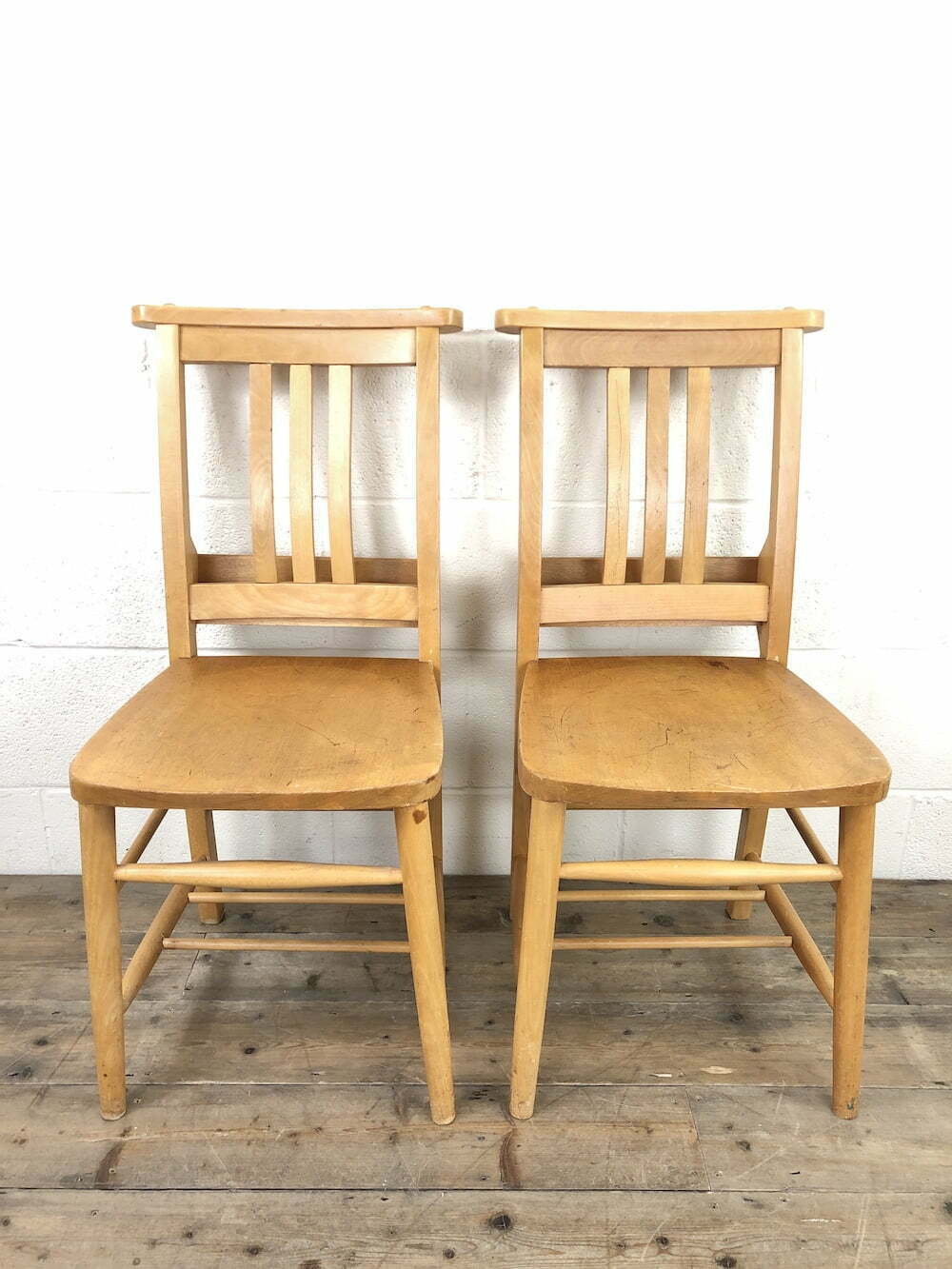 Pair of Vintage Beech Chapel Chairs