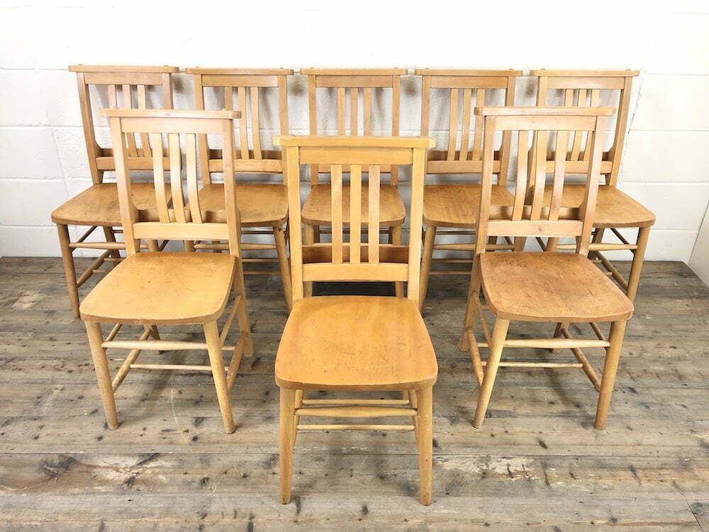 Set of Eight Vintage Beech Chapel Chairs