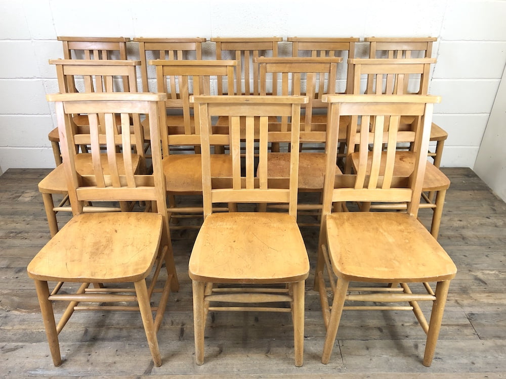 Set of Twelve Vintage Beech Chapel Chairs