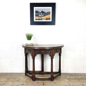 Carved Oak Fold-Over Demi Lune Table
