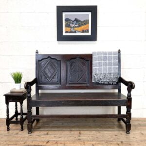 Antique Carved Oak Settle Bench