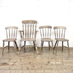 Four Rustic Spindle Back Farmhouse Chairs
