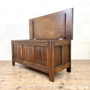 Vintage Linen Fold Oak Blanket Box