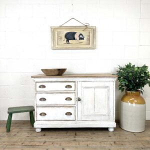 Distressed Antique Pine Cupboard with Painted Base