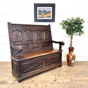 Antique 19th Century Carved Oak Settle