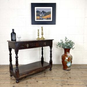 Victorian Carved Oak Two Drawer Side Table