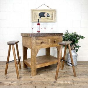 Rustic Wooden Kitchen Island with Drawers