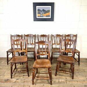 Set of Eight Antique Elm Kitchen Chairs