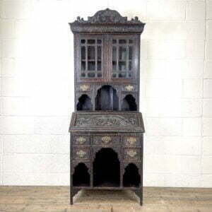 Antique Victorian Carved Oak Bureau Bookcase