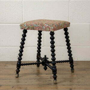 Antique Ebonised Bobbin Stool with Floral Seat