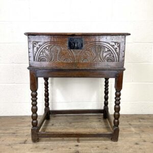 18th Century Carved Oak Bible Box on Stand