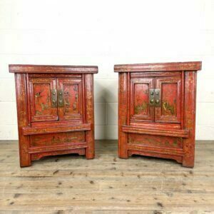 Pair of Red Lacquered Oriental Side Cupboards