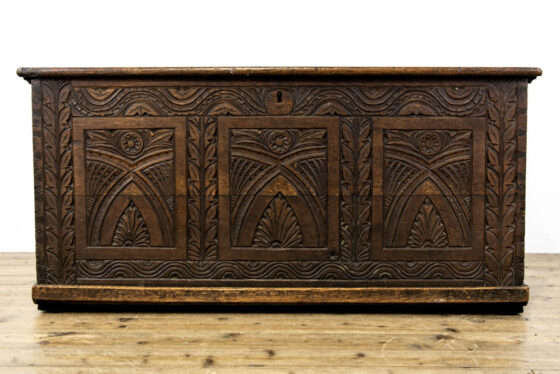 M-3596 19th Century Antique Carved Oak Coffer Penderyn Antiques (2)