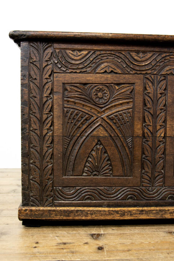 M-3596 19th Century Antique Carved Oak Coffer Penderyn Antiques (3)