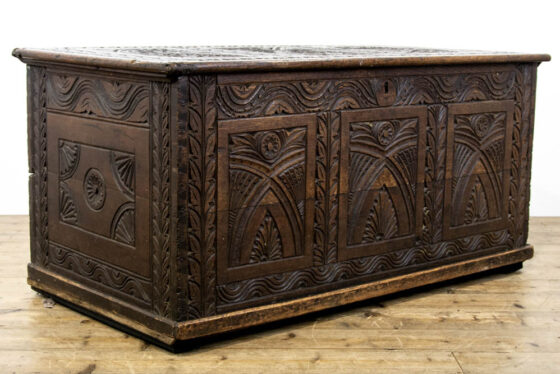 M-3596 19th Century Antique Carved Oak Coffer Penderyn Antiques (5)