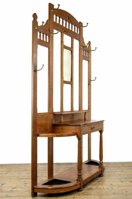 M-3716 Large Antique Pitch Pine Hall Stand Penderyn Antiques (9)