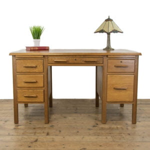 Vintage Pale Oak Pedestal Desk