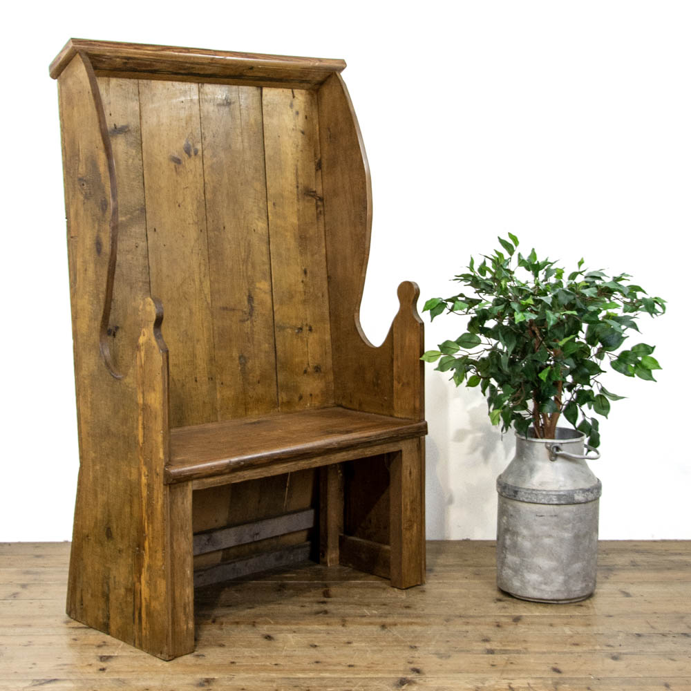 Rustic Wooden Settle with High Back