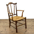 M-3756 Antique Arts and Crafts Elm and Rush Elbow Chair Penderyn Antiques (1)