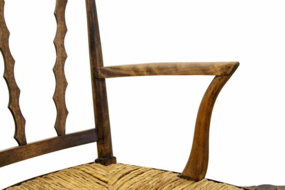 M-3756 Antique Arts and Crafts Elm and Rush Elbow Chair Penderyn Antiques (3)