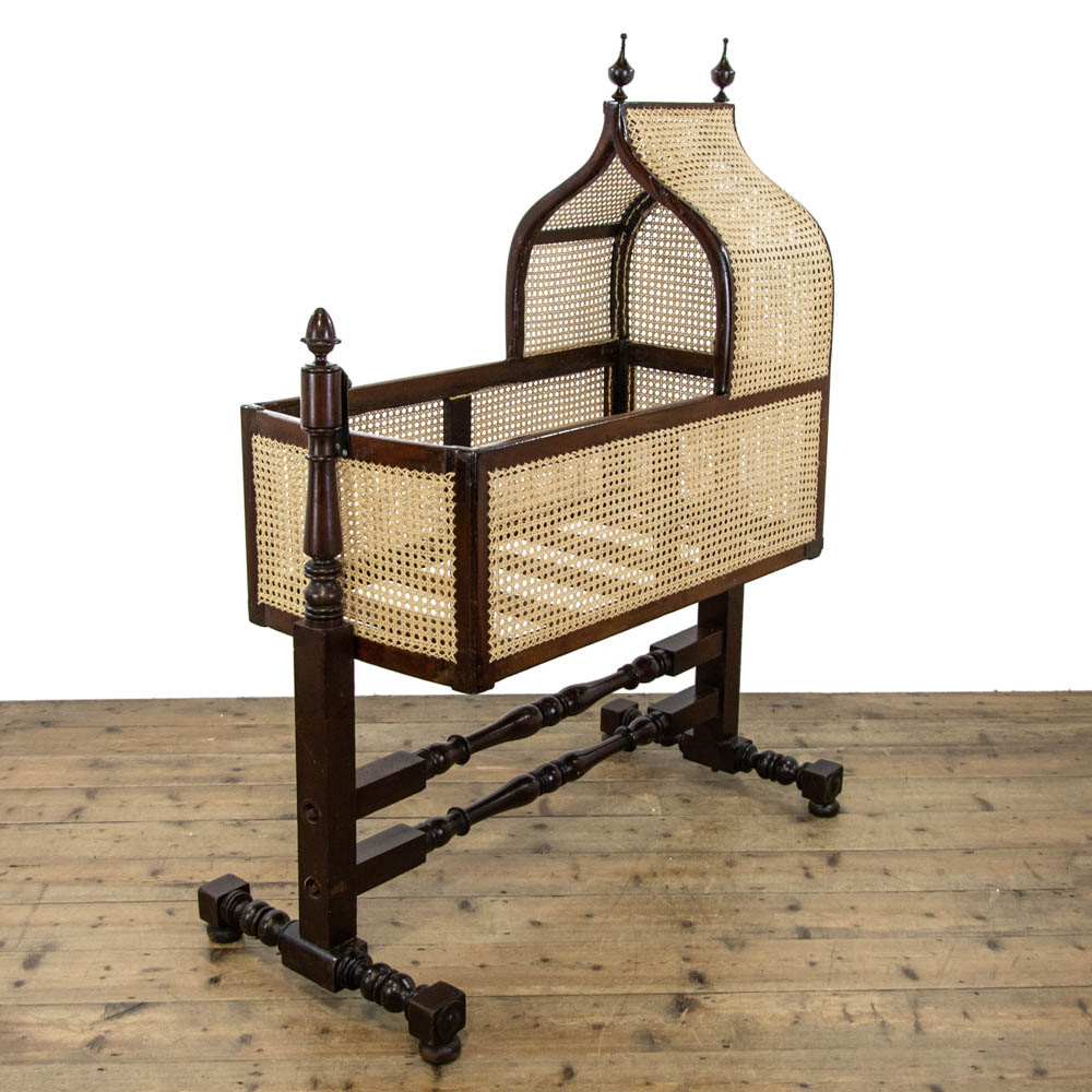 Victorian Mahogany and Rattan Cradle or Crib