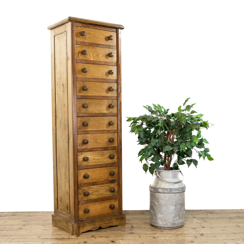 Tall Rustic Wooden Bank of Drawers