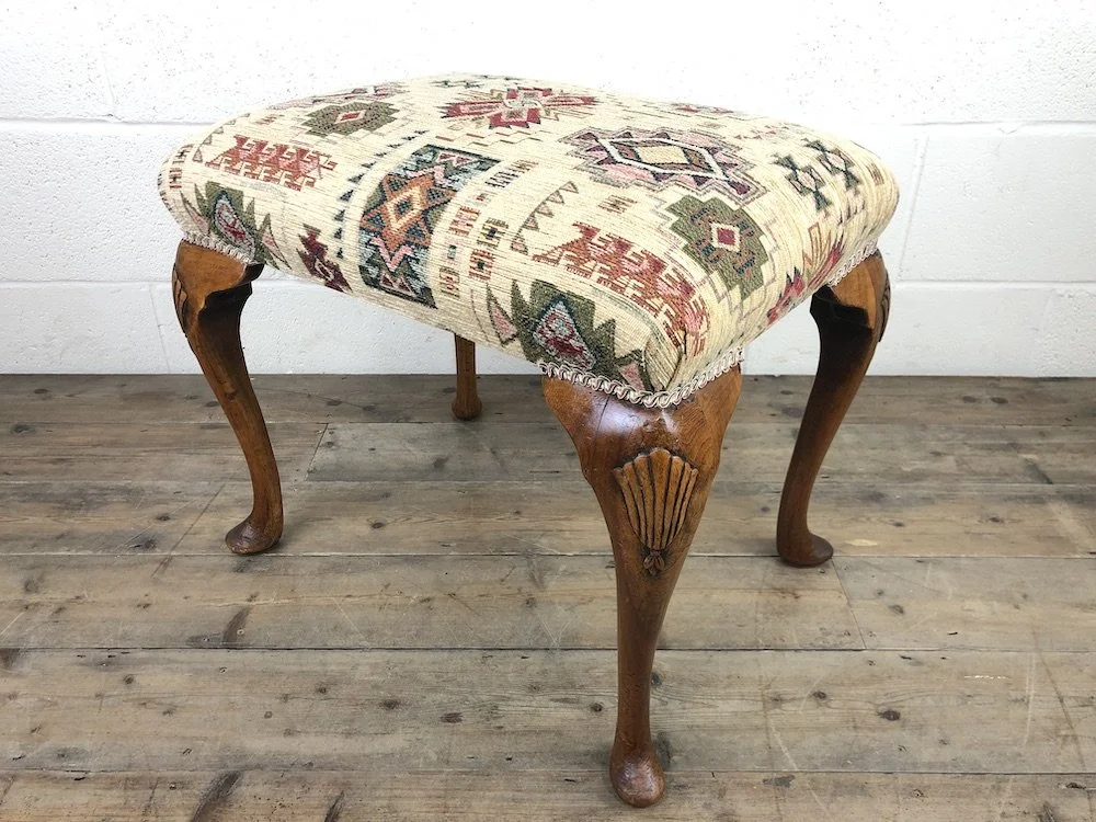 Victorian Walnut Stool with Fabric Seat