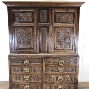 Antique Carved Oak Linen Press Cupboard