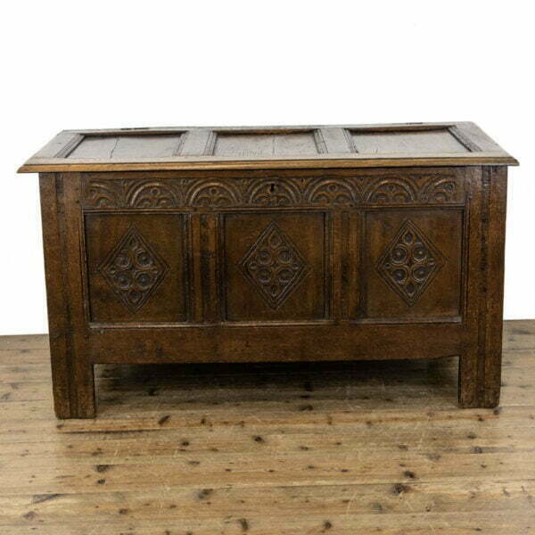 M-3811 Early 18th Century Carved Oak Coffer Penderyn Antiques (1)