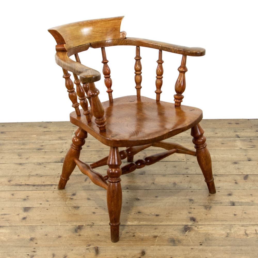 Antique Elm Smokers Bow Chair or Captains Chair