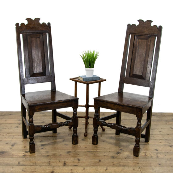 M-3938 Pair of Charles II Style Oak Hall Chairs Penderyn Antiques (1)