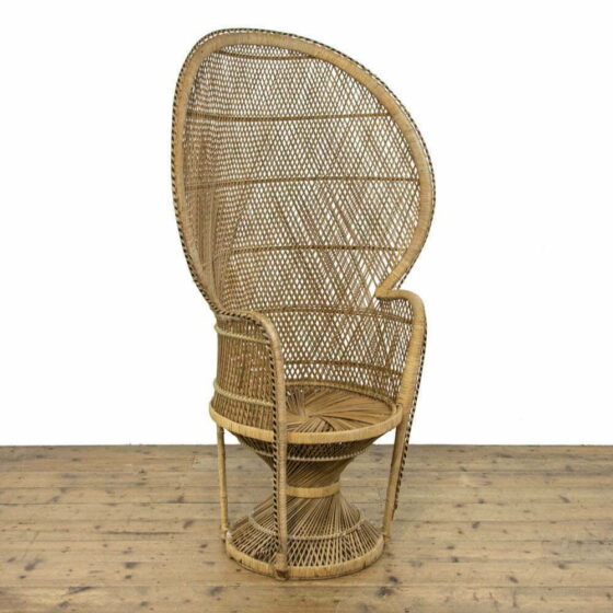 M-3994 Vintage Wicker Peacock Chair with Matching Wicker Stool Penderyn Antiques (2)