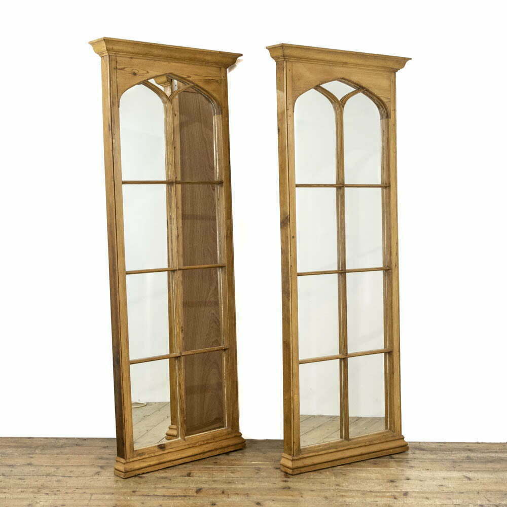 Pair of Decorative Pine Architectural Mirrors