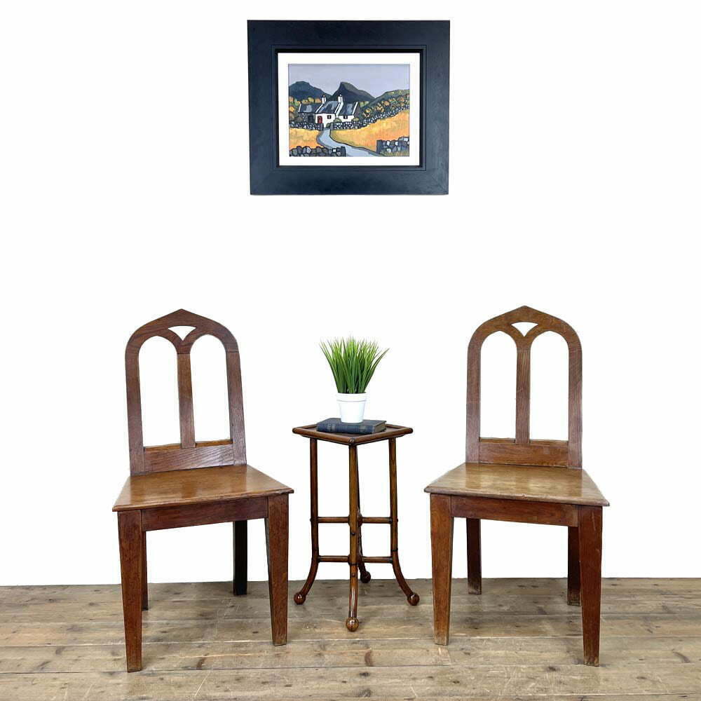 Pair of Antique Oak Gothic Hall Chairs