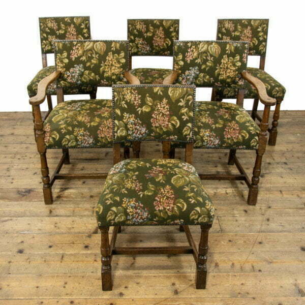 M-4081 Set of Six Oak Upholstered Dining Chairs Penderyn Antiques (1)