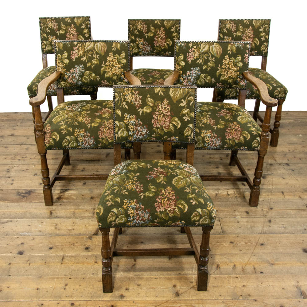 Set of Six Oak Upholstered Dining Chairs