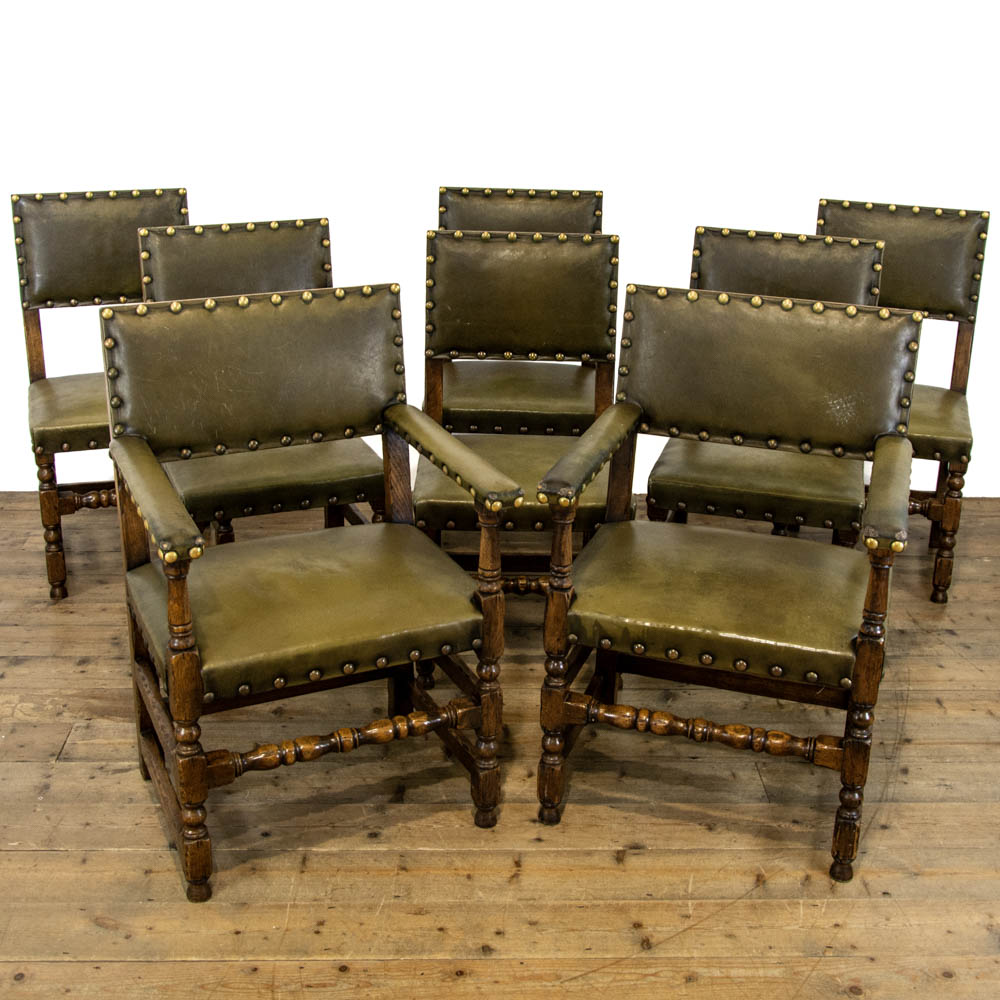 Set of Eight Leather Dining Chairs including Two Armchairs