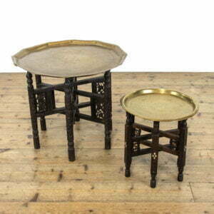 M-4129 Two Similar Indian Brass Tray Top Folding Tables Penderyn Antiques (1)