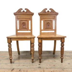 Antique Pair of Carved Oak Hall Chairs