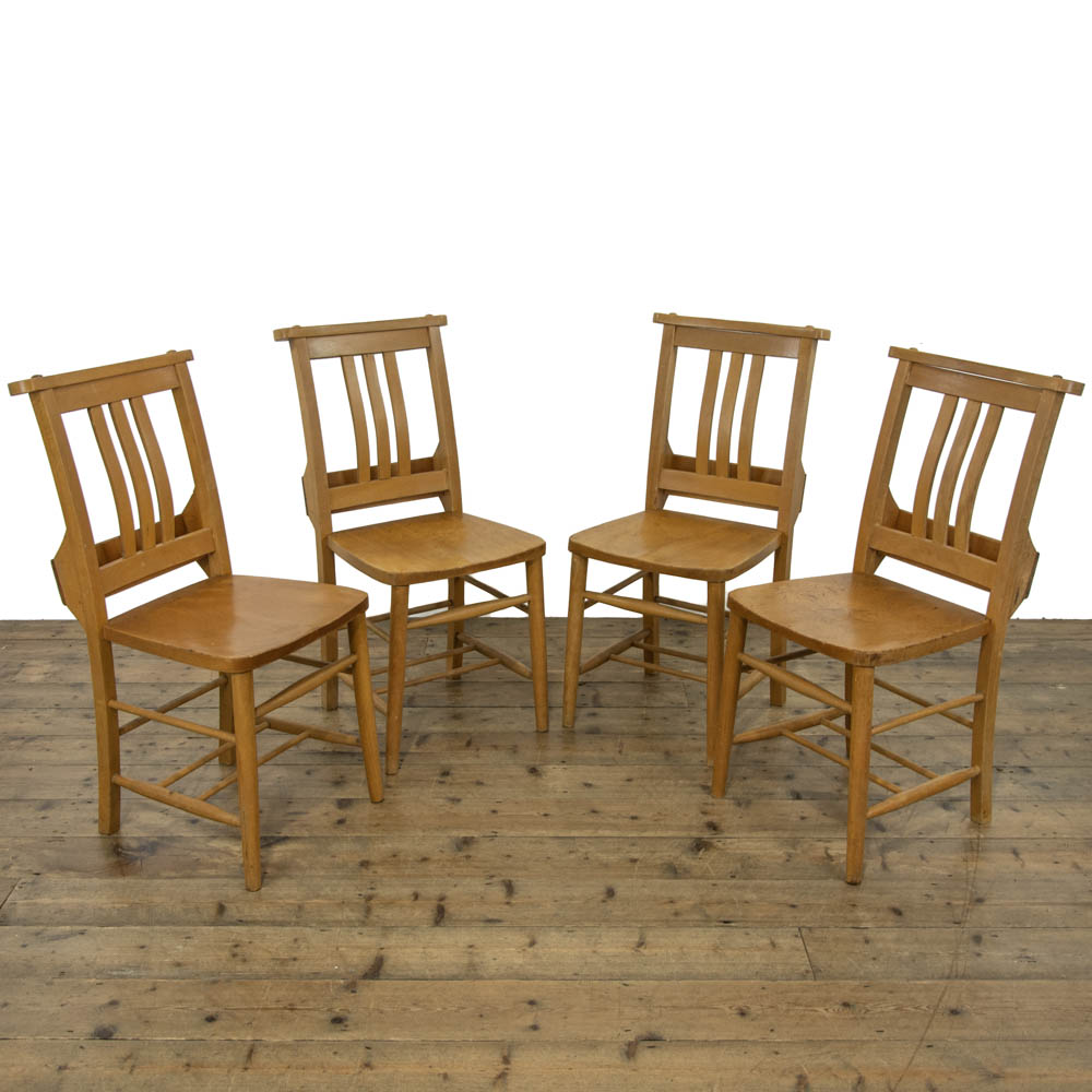 Set of Four Vintage Beech Chapel Chairs