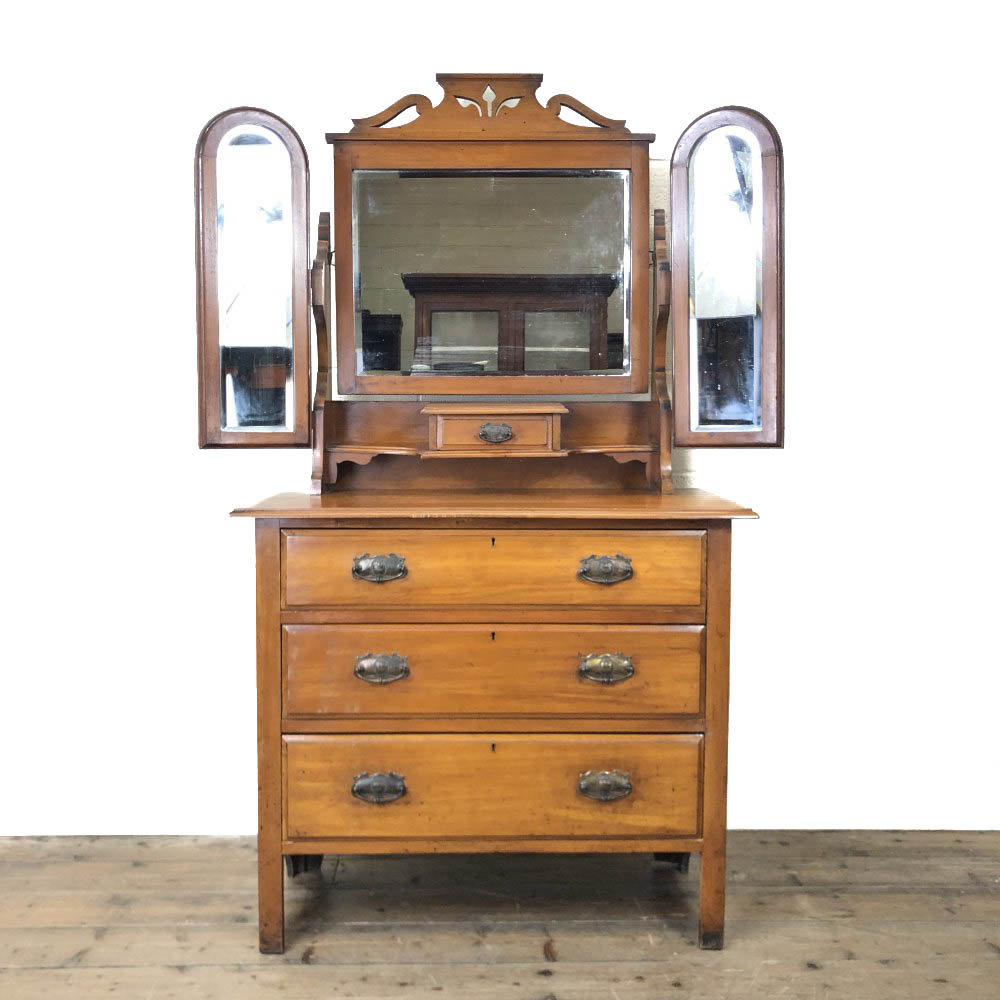 Antique Satin Walnut Dressing Table with Mirrors
