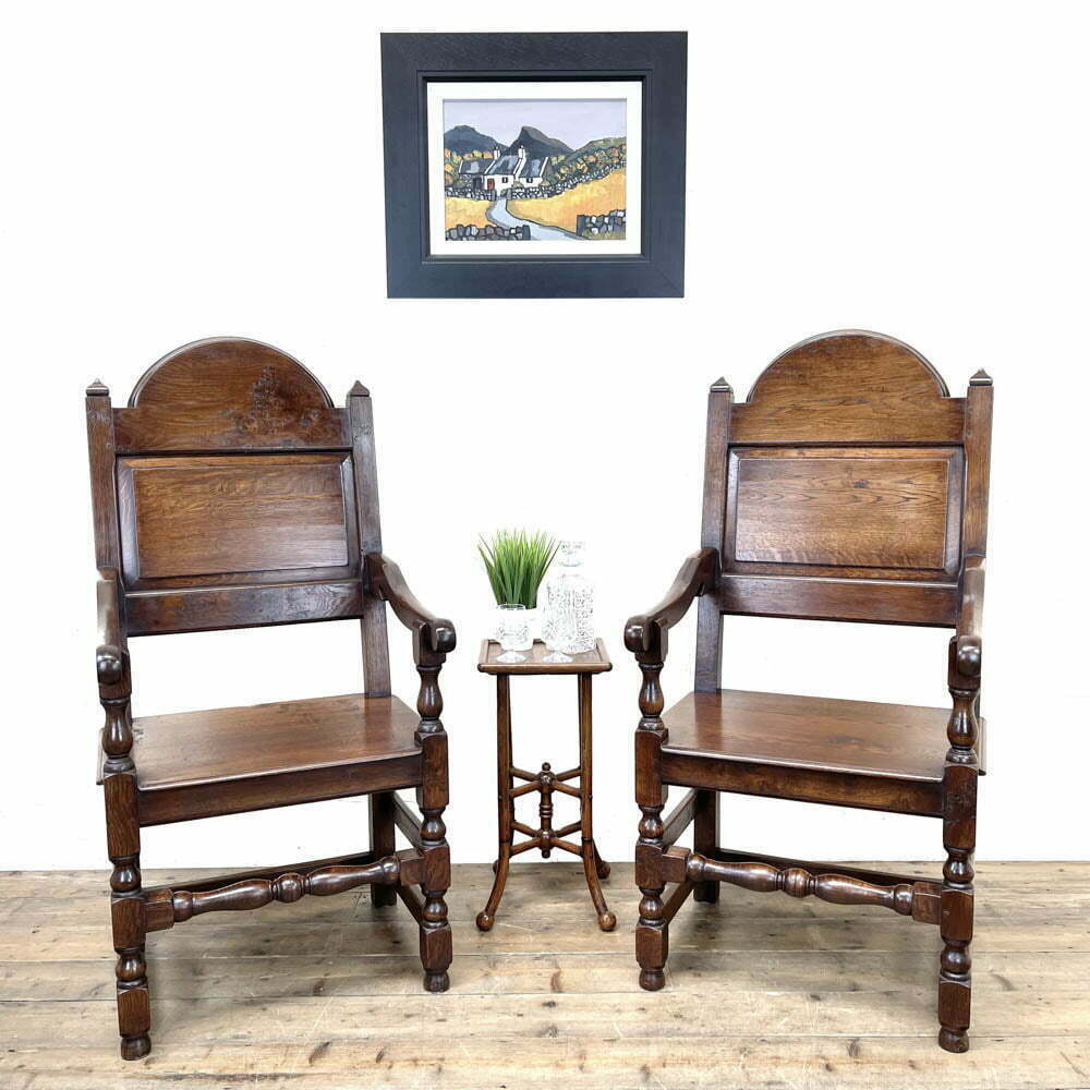 Pair of Antique Oak Throne Chairs
