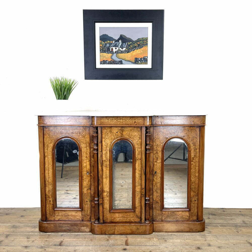 Victorian Inlaid Walnut Credenza with Marble Top